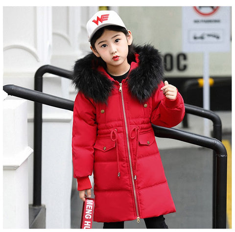 Kids Down Jacket 2018 New Boys Girls Winter Co Children Long Thick Outwe Co Fur Coll Solid Color Jacket For 5-14 Y
