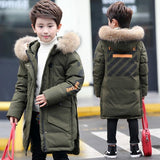 Kids Fur Hooded Co Boy Winter Down Jackets size 8 10 12 14 15 years Thicken Warmly Parkas for Boy