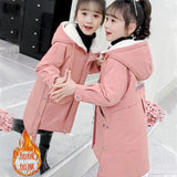 Kids Girl Clothes Winter Long Coat  Teenager Warm Plus Velvet Princess Jacket Kid Outdoor Thick Parkas Clothing Hooded Outerwear