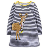 Kids Girl Long Sleeve Dress Children Clothing Cartoon Striped Cotton Dress Spring Autumn Baby Girl Clothes for 2 3 4 5 6 7 Years