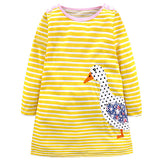 Kids Girl Long Sleeve Dress Children Clothing Cartoon Striped Cotton Dress Spring Autumn Baby Girl Clothes for 2 3 4 5 6 7 Years