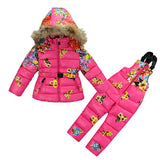 Kids Girl Winter Clothes Sets Hooded Co 2017 Fashion Flower Print Overalls Jumpsuits Snow We Children Clothing 2 -7 Years