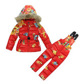 Kids Girl Winter Clothes Sets Hooded Co 2017 Fashion Flower Print Overalls Jumpsuits Snow We Children Clothing 2 -7 Years