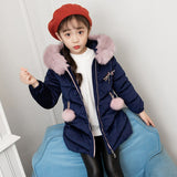 Kids Girls Winter Autumn Down Cotton Coat Hooded Velutum Fabric Thick Warm Clothes Girl Medium Length Jacket 4-12y