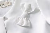 Kids Girls Long Sleeves Satin Jacket Wedding Formal Party White Bolero Beading Bow Coat Shrug Wrap Accessories Dress Capes