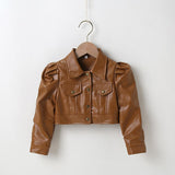 Kids Jackets for Girls Baby Solid Single-breasted Coats Spring Autumn Child Kids Outwear PU leather Jackets 2-7Y