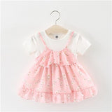 Kids Little Girl Dress Summer Country-style Small Flowers Fake 2 in 1 Princess Beach Dresses Ruffled Clothes for Baby Girls 2018