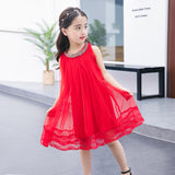 Kids Summer Clothing for Girls 3 5 7 9 10 12 Years Baby Teens Black A-line Beads Mesh Party Dresses Girls Holiday Clothes 5C49