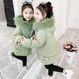 Kids Thick Parka Big Fur Collar Hooded Long Coats Outerwear 4-13Yrs Children Winter Solid Jacket Teen Girls Warm Clothes