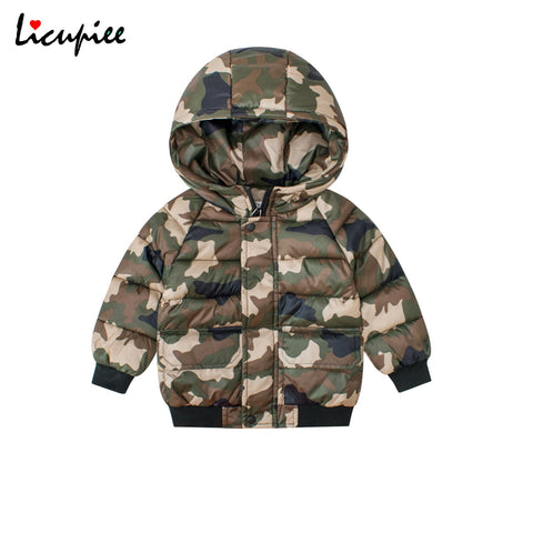 Kids Thick Parkas Winter Coats Children Thickened Hooded Coat, Army Green Camouflage Printing Coat for Boys and Girls 1-9 Years