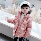 Kids Thickened Hooded Jacket Girls Cotton Clothes   Children Winter Warm Coat Solid Color Embossed Cotton Overcoat