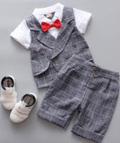 Kids Tuxedo Formal Suit Baby Boy Clothes Set Formal Dress Plaid Blazer Short Sleeve Top + Shorts 2PCS Summer prom Set British