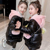 Kids Winter Jacket For Girls Children Clothing Long Plus Velvet Coat Snowsuit Outerwear Parka With Bag Snow Wear Childrens