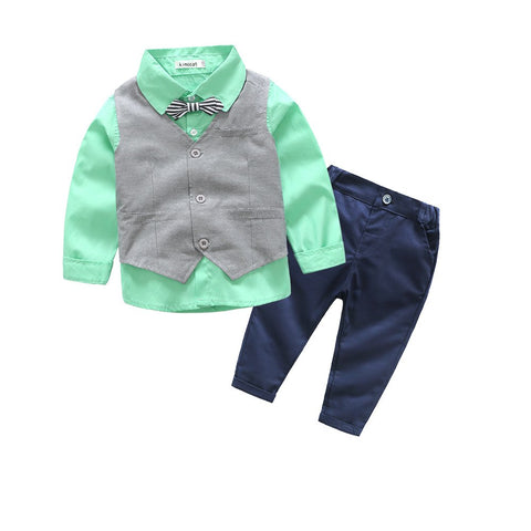 autumn and spring baby boy clothes vest+shirt+pants 3pcs green&pink gentleman boys clothes children clothing kids sets