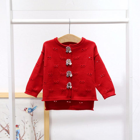 Knitted Cardigan Red Sweater For Baby Girls Children's Clothes Long Sleeve Wool Knit Coat Winter Outfits Girls Outerwear A014