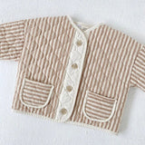 Korean Baby Kids Vintage Rhombus Double Layer Jacket Winter Boys Girls Cotton Padded Parka Children Warm Quilted Coat