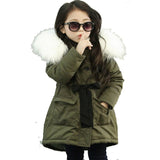Korean Brand Girls Jackets Kids Faux Fur Collar Coat Children Winter Outwear 3-11 years old Fur Collar Hooded long down Coats