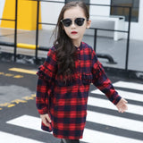 Korean Child Plaid Shirt Autumn Clothing Baby Clothes Girls Dress Hot Children Long Sleeve Kids Shirts Cotton Red Green