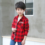 Korean Long Sleeve Teen Boys Shirts Yellow Red Green Plaid Top For Children Kids Teenage Clothes Scho Shirt For Boys 5-14Years