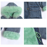 Korean Retro Style Kids Denim Windbreaker Jacket With Fur Hoodies For Toddler Girls Jeans Hooded Trench Coat Clothing