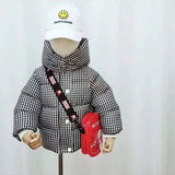 Korean Style Winter Children Plaid Coat Baby Boys Trendy Cotton-padded Clothes Girls Hooded Outerwear Casual Warm Jacket