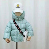 Korean Style Winter Children Plaid Coat Baby Boys Trendy Cotton-padded Clothes Girls Hooded Outerwear Casual Warm Jacket