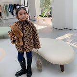Korean style Winter Girls Leopard Print Mink velvet Coats Warm Thicken Zipper Jackets