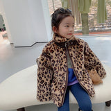 Korean style Winter Girls Leopard Print Mink velvet Coats Warm Thicken Zipper Jackets
