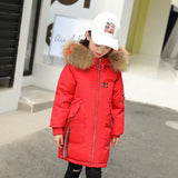 Korean version winter children's down jacket girl big children thickened hooded children medium long down jacket