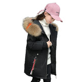 Korean version winter children's down jacket girl big children thickened hooded children medium long down jacket