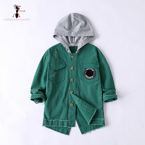 Kung Fu Ant 2018 Hooded Jackets for Boy Outerwe Children Khaki Green Fashion Coats Casaco Infantil Menina 2960