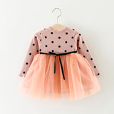 Long-Sleeve Newborn Kids Elegant Lace Dress for Baby Girls Cute Bow Dot Birthday Princess Party Dresses Tutu Clothes