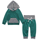 Cute Kids Baby Boys&Girls Warm Hooded Tops Sweatshirt Pants Unisex Outfits Long sleeve Clothes Set Green