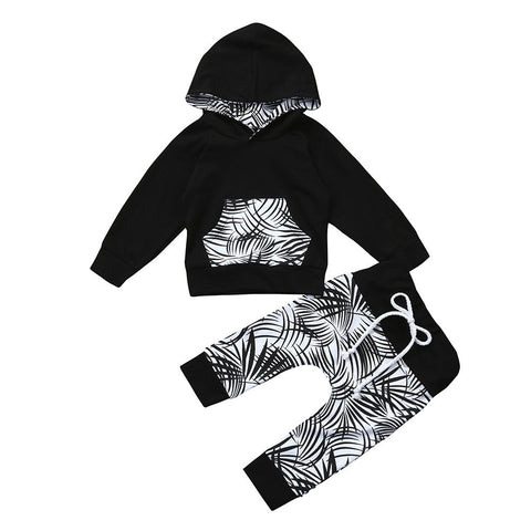 Winter Hot Selling Toddler Baby Boys Girls Fashion Clothes Long Sleeve Set Leaf Hoodie Tops+Pants Suit Outfits