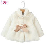 LZH 2023 Autumn Winter Faux Rabbit Fur Cardigan For Girls Lace Fur Jacket Thicken Warm Baby Girls Clothes Children's Jacket 3-8T