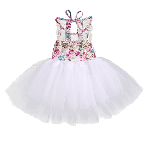 Lace Ball Gown Girls Dresses Newborn Baby Kids Girls Tulle Tutu Floral Dress Backless Party Dresses Summer Children Clothing