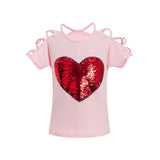 Lasckids Fashion Toddler T shirt Girls Tops Short Sleeve Summer 2018 Baby Girl T shirts Heart Sequins Letter Children Clothing