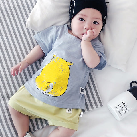Print Summer Baby Sweatershirts Toddler O-Neck Short Cotton Pikachu Tops Cartoon Casual Animal Unisex Newborn Tees