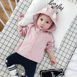 Toddler Solid Fashion Spring Coats Baby Cartoon Hooded Jackets Zipper Newborn Cotton Outwear Infants Full Sleeve Cloth