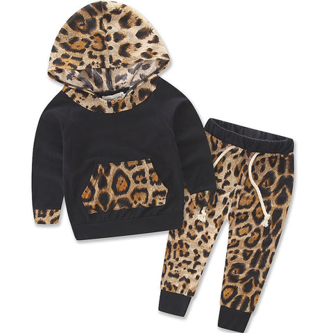 Leopard Baby Girls Clothes Newborn Infant Bebek Hooded Sweatshirt Tops+Pants 2pcs Outfits Tracksuit Kids Clothing Set