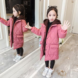 Long Kids Winter Jacket For Girls 4 To 13 Year Korea Style Children Warm Hooded Parka Coat Outerwear Blue Green Red Pink Color