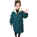 Long Kids Winter Jacket For Girls 4 To 13 Year Korea Style Children Warm Hooded Parka Coat Outerwear Blue Green Red Pink Color