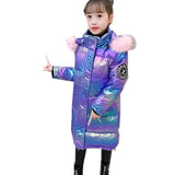 Long Style Baby Girl Winter Jacket Bright Coat Outerwear With Hoodies Korean Kids Teenager Clothes Outfits Waterproof Windproof