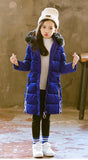 Long Winter Girls Jacket Fur Hooded 3 to 12Years Kids Girl Warm Coat Cotton Padded Velvet Fabric Children Winter Parkas