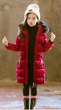 Long Winter Girls Jacket Fur Hooded 3 to 12Years Kids Girl Warm Coat Cotton Padded Velvet Fabric Children Winter Parkas