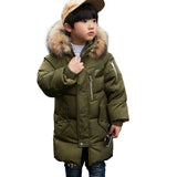Long style boys winter jackets fur Down & Parkas hooded girls snowsuit windproof children winter clothing duck down coat