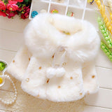 Lovely Faux Fur Coats for Baby Girls Autumn Winter Black Dot Clothing Child Wool Outwear Little Girl Beadings Shawl Kids Costume