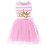 Baby Girls Birthday Dresses Summer Princess Glitter Crown 2 Years Old Cotton Strip Tutu Dress Toddler Kids Party Clothes