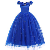 Princess Cinderella Dress up Clothes Girl Off Shoulder Pageant Ball Gown Kids Deluxe Fluffy Bead Halloween Party Costume