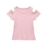 Soft short sleeve ribs t shirt Toddler baby girl off shoulder cotton blend t-shirt Newborn summer solid color tops